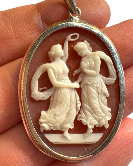 Vintage sterling silver 925 Cameo Pendant Necklace dancing ladies