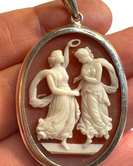 Vintage sterling silver 925 Cameo Pendant Necklace dancing ladies