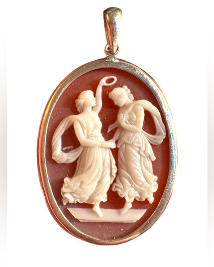 Vintage sterling silver 925 Cameo Pendant Necklace dancing ladies