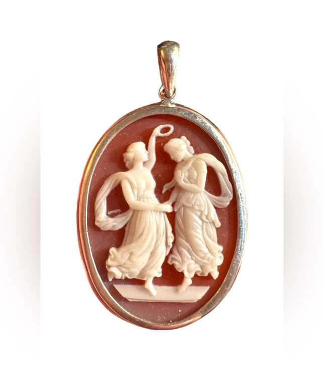 Vintage sterling silver 925 Cameo Pendant Necklace dancing ladies