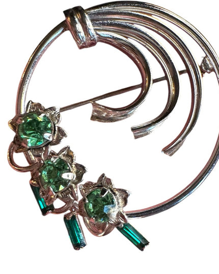 Vintage sterling silver 925 floral wreath style green rhinestones BOYD BOND