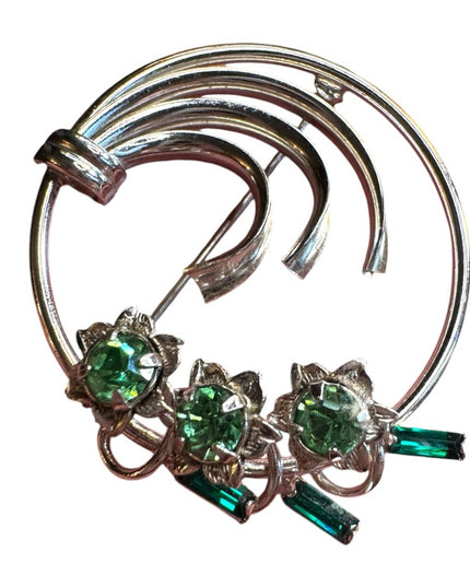 Vintage sterling silver 925 floral wreath style green rhinestones BOYD BOND