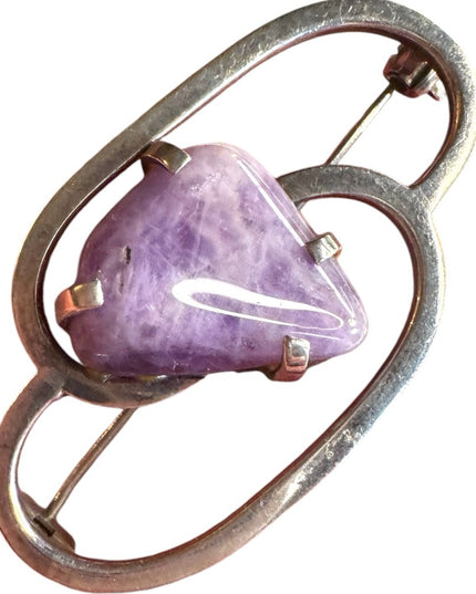 Antique sterling silver  925 purple stone modernist Scottish Celtic brooch