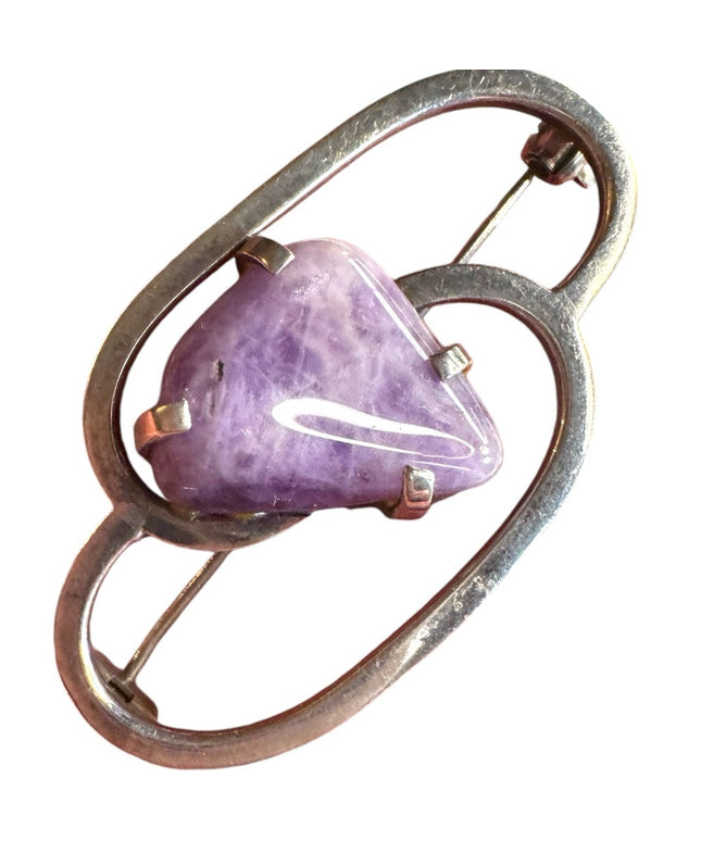 Antique sterling silver  925 purple stone modernist Scottish Celtic brooch
