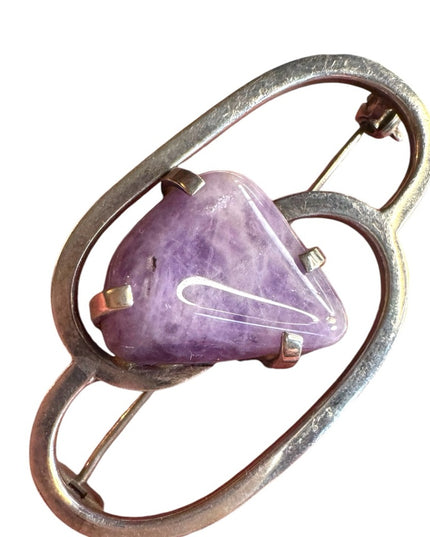 Antique sterling silver  925 purple stone modernist Scottish Celtic brooch