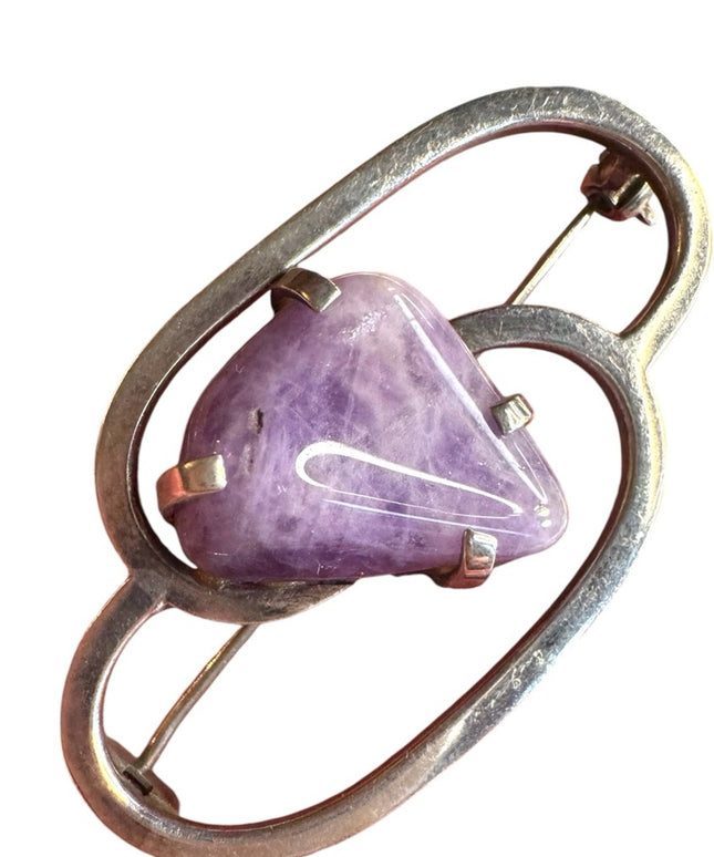 Antique sterling silver  925 purple stone modernist Scottish Celtic brooch