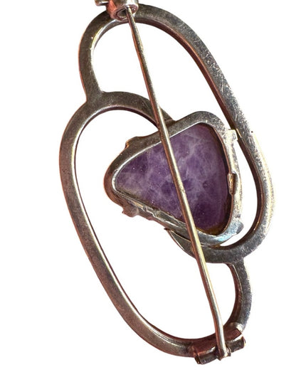 Antique sterling silver  925 purple stone modernist Scottish Celtic brooch