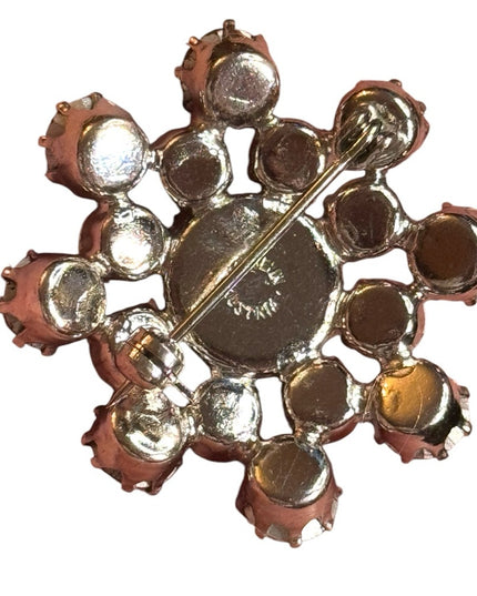 Vintage 1950s Continental purple AB Iridescent Crystal Flower Brooch silver