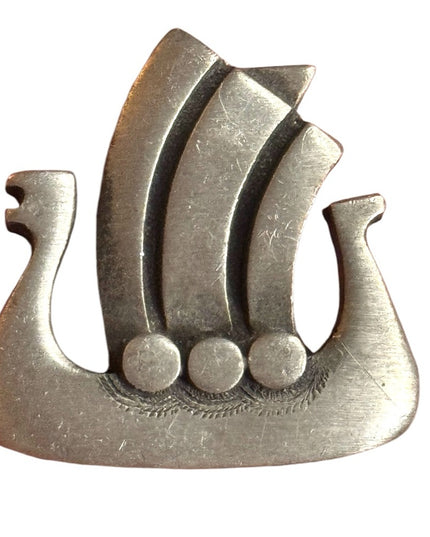 Vintage mid centurytury Tennesmed Sweden silver finish nordic ship brooch