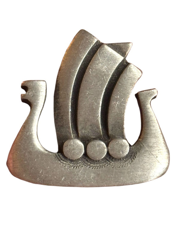 Vintage mid centurytury Tennesmed Sweden silver finish nordic ship brooch