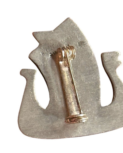 Vintage mid centurytury Tennesmed Sweden silver finish nordic ship brooch