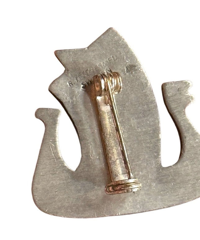 Vintage mid centurytury Tennesmed Sweden silver finish nordic ship brooch