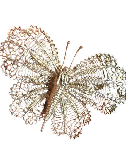 Antique Large Elegant 800 Silver Filigree Butterfly Brooch
