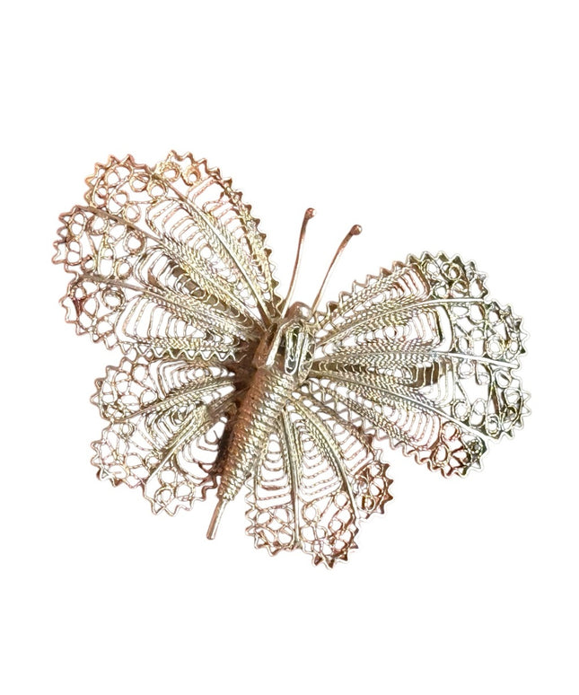 Antique Large Elegant 800 Silver Filigree Butterfly Brooch