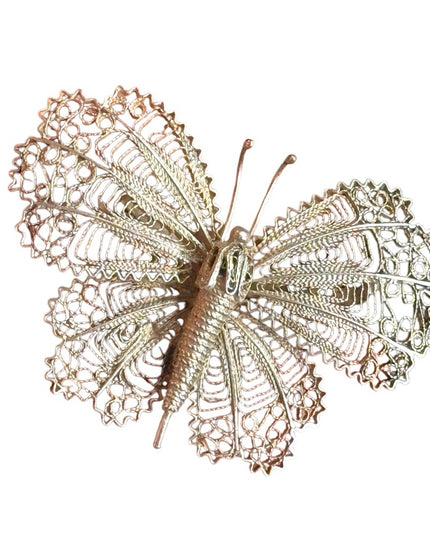 Antique Large Elegant 800 Silver Filigree Butterfly Brooch