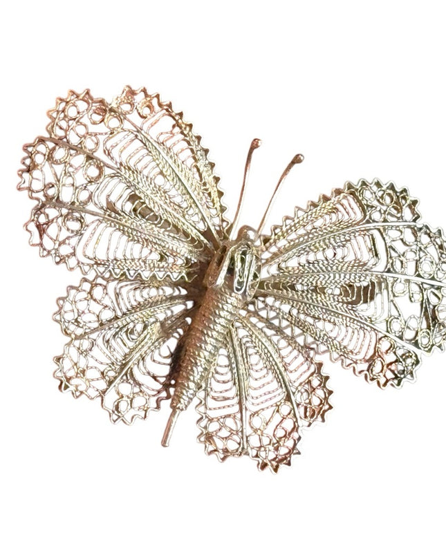 Antique Large Elegant 800 Silver Filigree Butterfly Brooch
