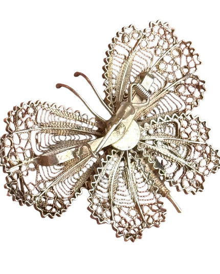 Antique Large Elegant 800 Silver Filigree Butterfly Brooch