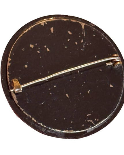 Antique Black Jet carved Glass mourning round Cameo Brooch