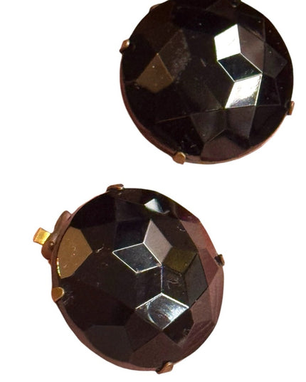 Antique black Jet Victorian Elegant Black Stud faceted clip on Earrings