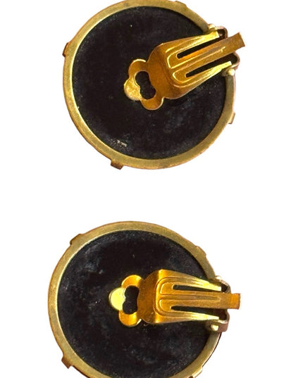 Antique black Jet Victorian Elegant Black Stud faceted clip on Earrings