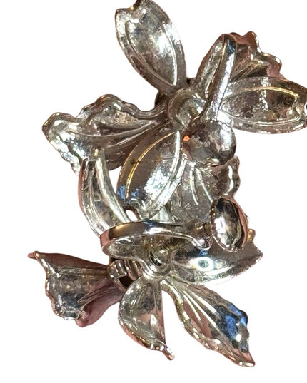 Vintage orchid black & silver screw back earrings 1960s
