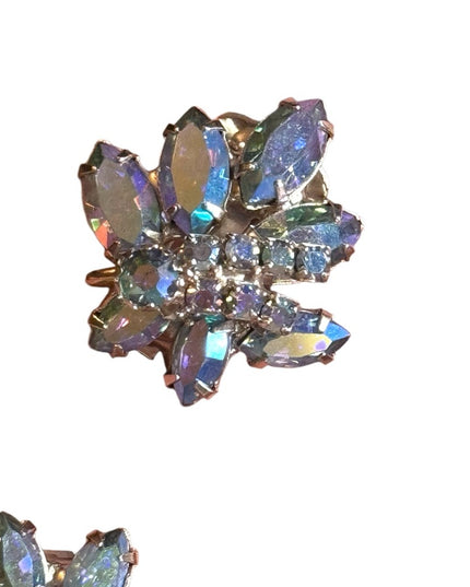 Vintage Continental AB crystal silver finish clip on earrings