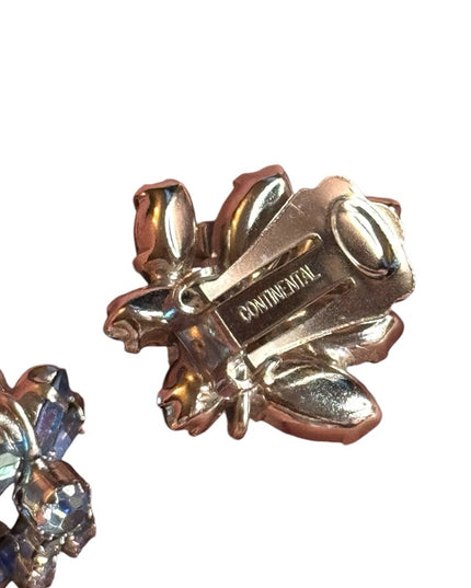Vintage Continental AB crystal silver finish clip on earrings