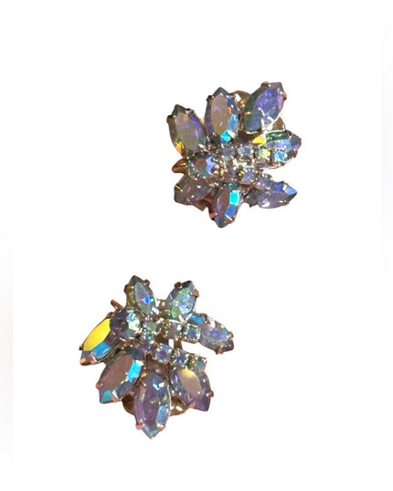 Vintage Continental AB crystal silver finish clip on earrings