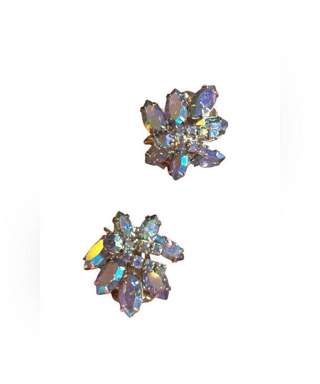 Vintage Continental AB crystal silver finish clip on earrings