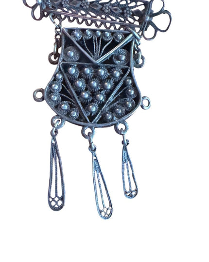 Antique Celtic Scottish sporran kilt silver Victorian  Filigree Marquise Brooch