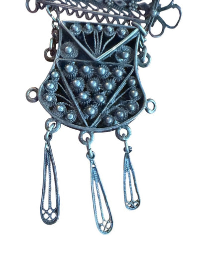 Antique Celtic Scottish sporran kilt silver Victorian  Filigree Marquise Brooch