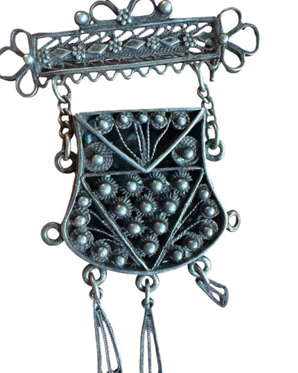 Antique Celtic Scottish sporran kilt silver Victorian  Filigree Marquise Brooch