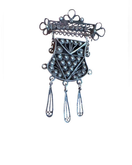 Antique Celtic Scottish sporran kilt silver Victorian  Filigree Marquise Brooch