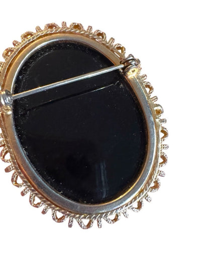 Vintage Oval Cameo Brooch Vintage Ivory Colour Cameo Left Facing