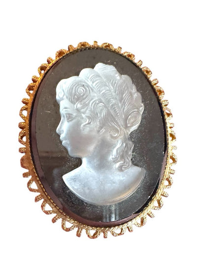 Vintage Oval Cameo Brooch Vintage Ivory Colour Cameo Left Facing