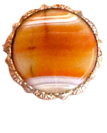 Vintage WB Sterling silver Banded Agate  Amber-Toned Stone brooch Scottish