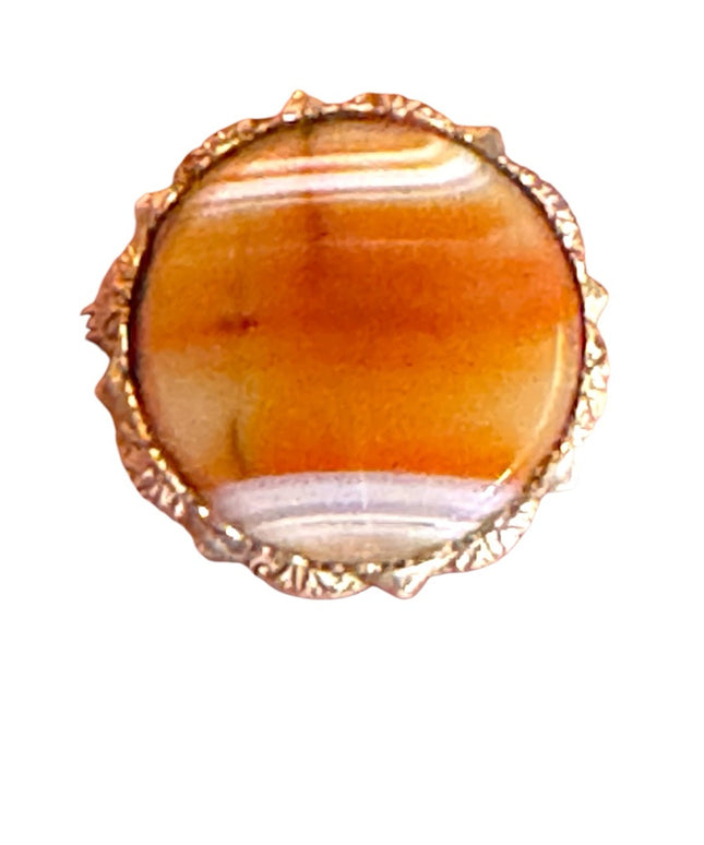 Vintage WB Sterling silver Banded Agate  Amber-Toned Stone brooch Scottish