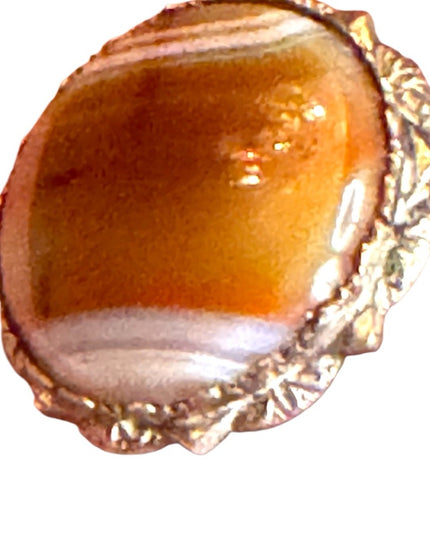 Vintage WB Sterling silver Banded Agate  Amber-Toned Stone brooch Scottish