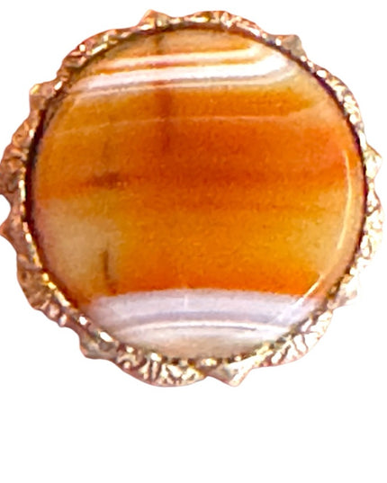 Vintage WB Sterling silver Banded Agate  Amber-Toned Stone brooch Scottish