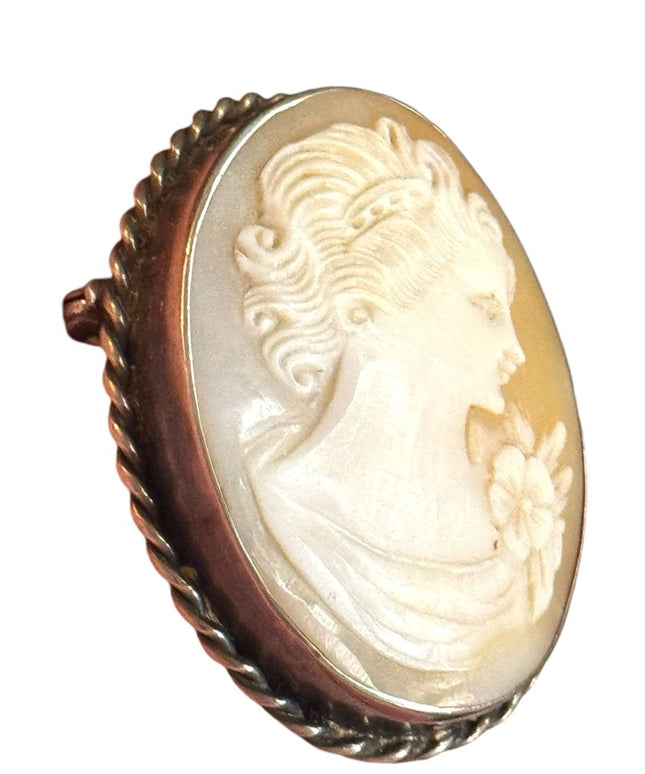 Vintage Sterling silver WBS carved shell Cameo twisted bezel brooch