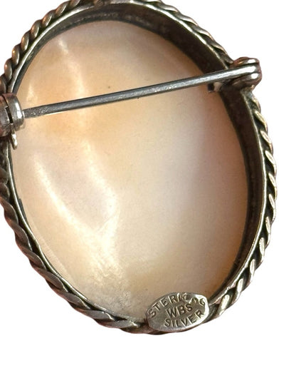 Vintage Sterling silver WBS carved shell Cameo twisted bezel brooch