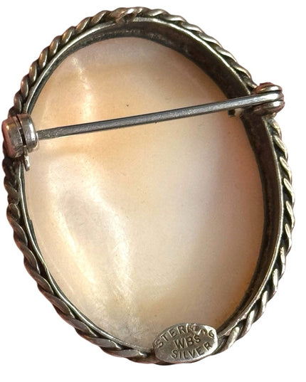Vintage Sterling silver WBS carved shell Cameo twisted bezel brooch