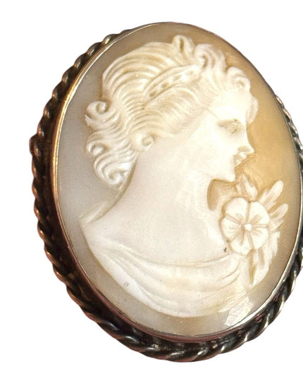 Vintage Sterling silver WBS carved shell Cameo twisted bezel brooch
