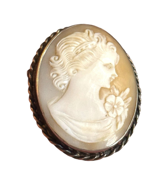 Vintage Sterling silver WBS carved shell Cameo twisted bezel brooch