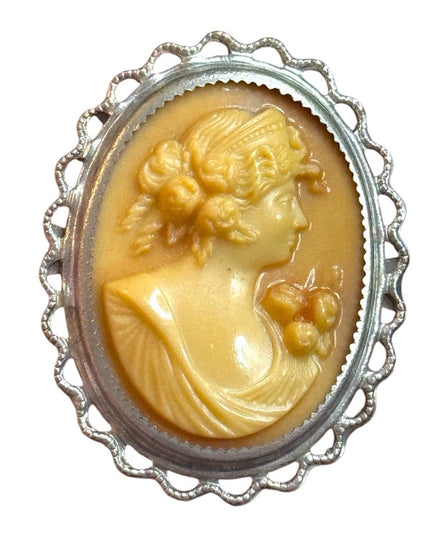 Antique Early 1900 Celluloid Plastic hand finished cameo brooch