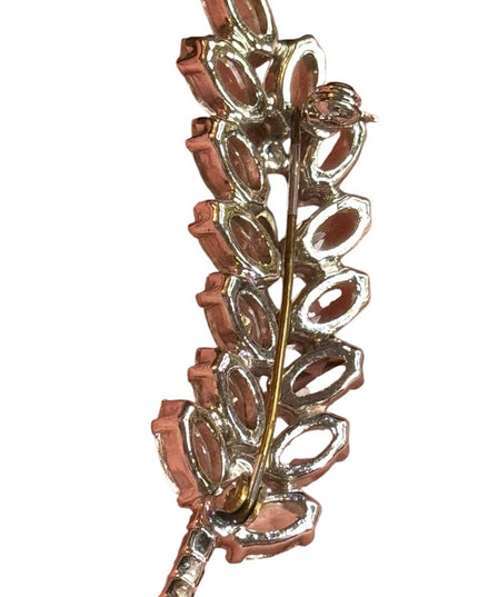 Stunning MId century 1950s Elegant Silver finish Crystal Leaf Brooch
