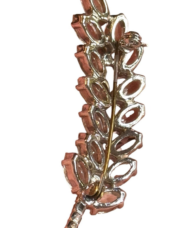 Stunning MId century 1950s Elegant Silver finish Crystal Leaf Brooch
