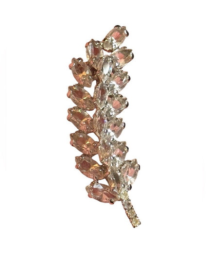 Stunning MId century 1950s Elegant Silver finish Crystal Leaf Brooch
