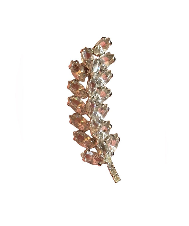 Stunning MId century 1950s Elegant Silver finish Crystal Leaf Brooch