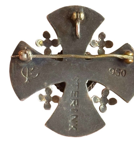 Antique Jerusalem 925 Sterling ornate Amethyst Cross Crusaders RARE Pendant